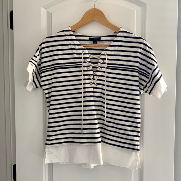 J. Crew Navy & White Striped Tie-Front Top - Picture 2 of 16
